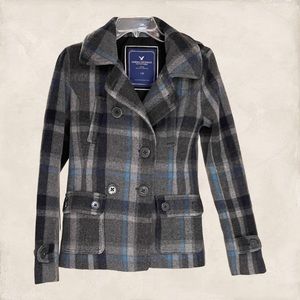 American Eagle Gray and Blue Double Breasted Pea Coat Sz. SP